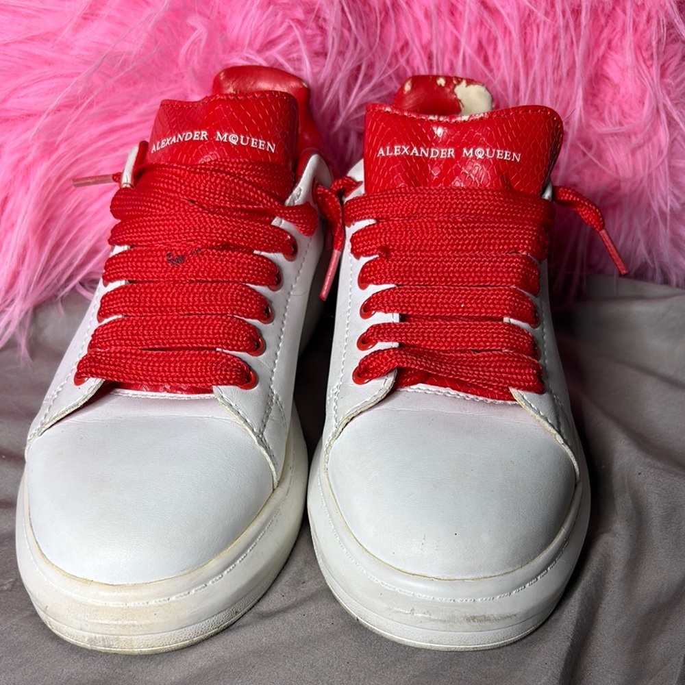 Alexander McQueen White and Red Platform Sneakers